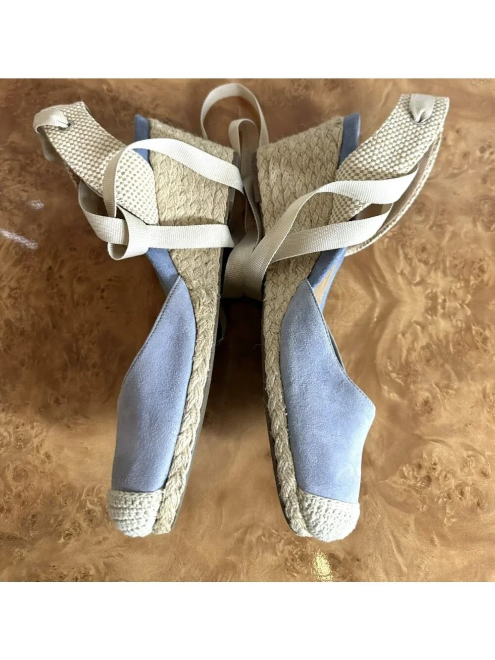 Vionic Aruba Maris Blue Suede Espadrille Wedge Sandals Lace-Up Ankle Tie Size 10